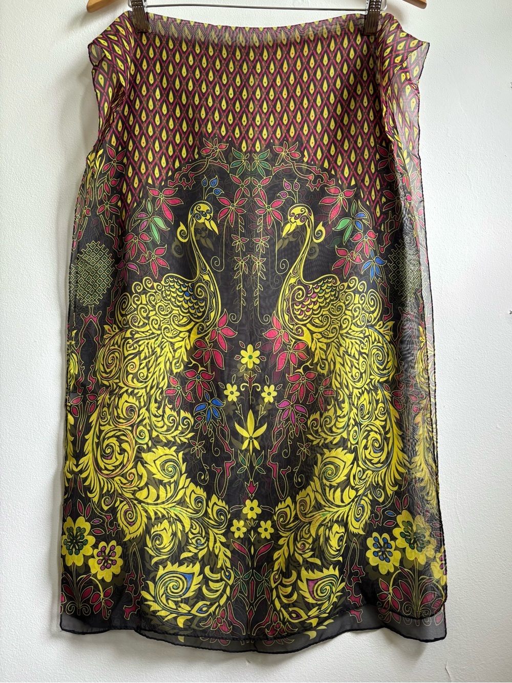 Silk blend ornate peacock scarf